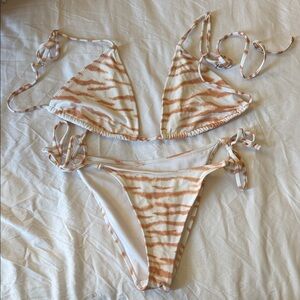 Striped Bikini Set in White and Tan
